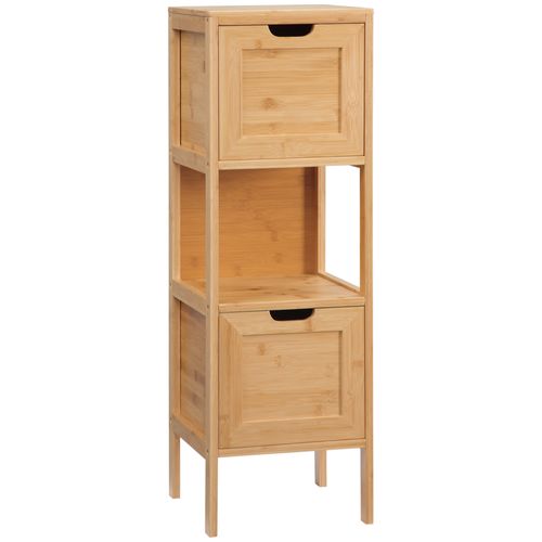Armoire De Salle De Bain 30x30x90 Cm En Bambou Naturel, Tiroirs Amovibles