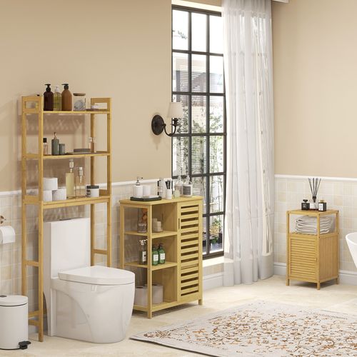 Étagère Au-dessus De Wc En Bambou 68x20x165 Cm, 3 Niveaux, Design Ajouré Et Gain De Place