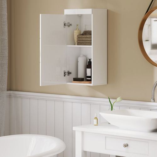 Meuble Mural Bain 37,2x24,5x76,8 Cm Blanc, 2 Étagères, Mélaminé Laqué, Design Compact