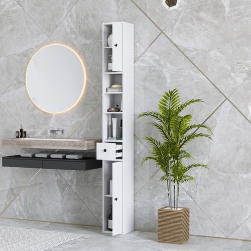Armoire Haute Salle De Bain 20x20x178 Cm En Bois Blanc – Design Étroit Et Rangement Optimisé
