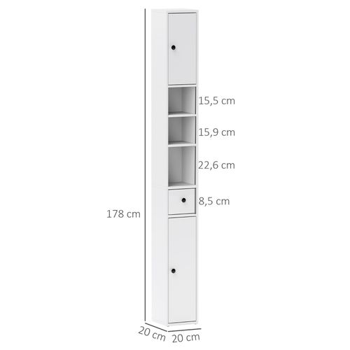 Armoire Haute Salle De Bain 20x20x178 Cm En Bois Blanc – Design Étroit Et Rangement Optimisé