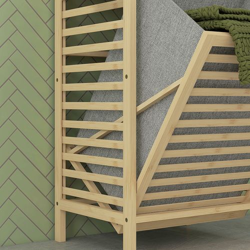 Étagère Salle De Bain 44x33x160 Cm Bambou Naturel, Panier Tissu Inclinable Et Anti-basculement