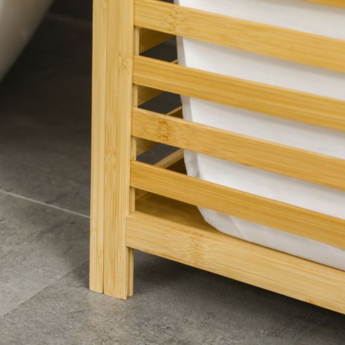 Panier à Linge En Bambou 50x36x60 Cm Naturel Avec Couvercle Et Sac Intérieur Amovible