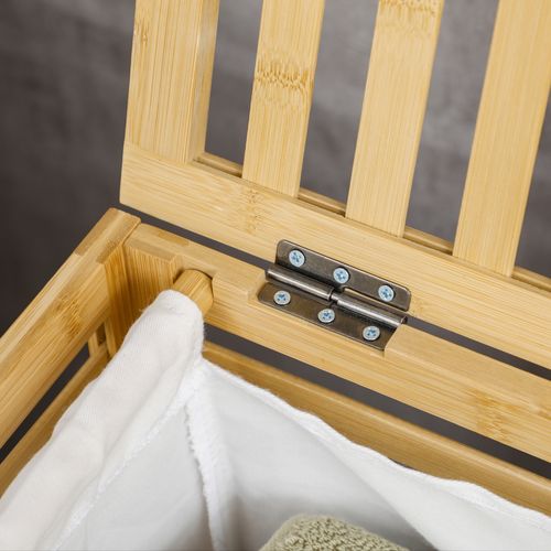 Panier à Linge En Bambou 50x36x60 Cm Naturel Avec Couvercle Et Sac Intérieur Amovible