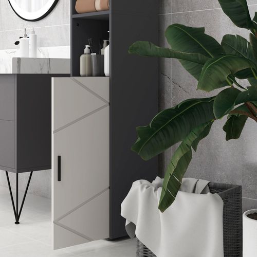 Armoire Haute Salle De Bain 30x30x183 Cm Gris Foncé/gris Clair, Étagères Réglables