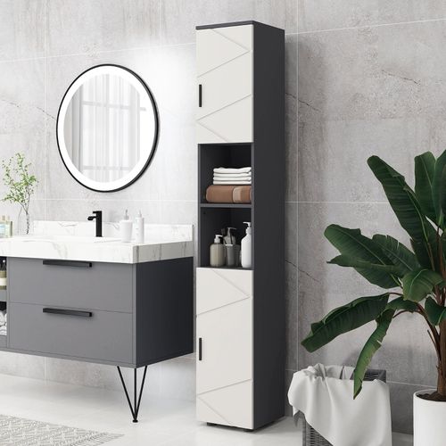 Armoire Haute Salle De Bain 30x30x183 Cm Gris Foncé/gris Clair, Étagères Réglables
