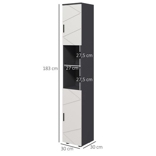 Armoire Haute Salle De Bain 30x30x183 Cm Gris Foncé/gris Clair, Étagères Réglables