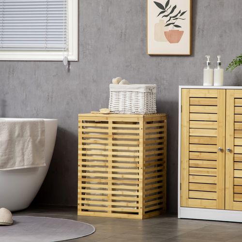 Panier à Linge 44 X 37 X 62,5 Cm En Bambou Naturel Avec Sac Amovible Lavable Et Couvercle