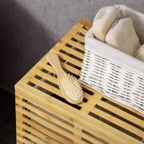 Panier à Linge 44 X 37 X 62,5 Cm En Bambou Naturel Avec Sac Amovible Lavable Et Couvercle