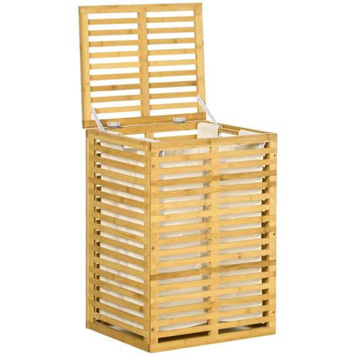 Panier à Linge 44 X 37 X 62,5 Cm En Bambou Naturel Avec Sac Amovible Lavable Et Couvercle