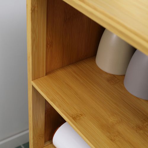 Armoire De Salle De Bain 50 X 29 X 92 Cm En Bambou Naturel, Porte à Lamelles Ventilée