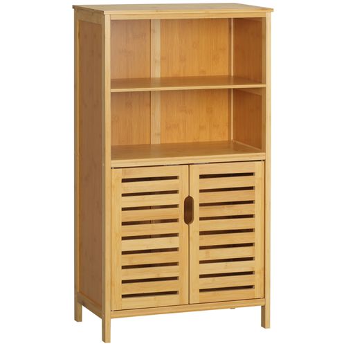 Armoire De Salle De Bain 50 X 29 X 92 Cm En Bambou Naturel, Porte à Lamelles Ventilée