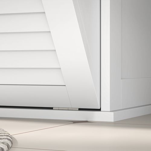 Armoire à Linge Blanche 70x38x73 Cm En Mdf, 2 Paniers Rabattables, Portes à Lamelles Ventilées