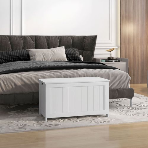 Coffre De Rangement 81x40x46 Cm En Mdf Blanc Entretien Facile, Poignées Et Charnière De Sécurité