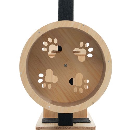 Arbre à Chat 80×40×152 Cm En Bois Naturel Avec Roue De Course, 4 Plateformes Et 2 Niches