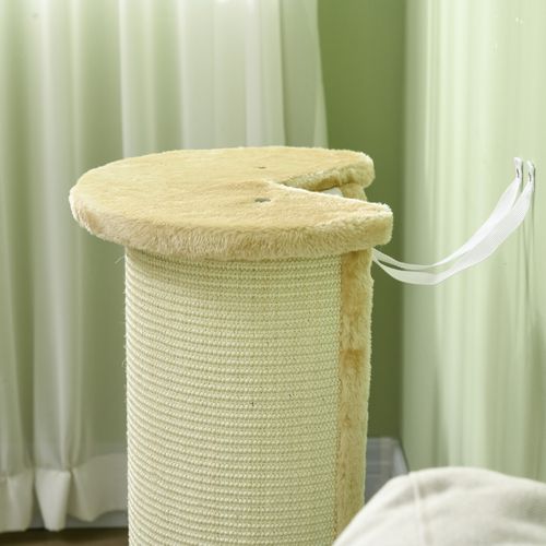 Griffoir D'angle Pour Chat 35 X 35 X 85 Cm En Bois Et Sisal Naturel, Design Compact Couleur Crème