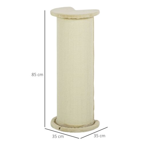 Griffoir D'angle Pour Chat 35 X 35 X 85 Cm En Bois Et Sisal Naturel, Design Compact Couleur Crème