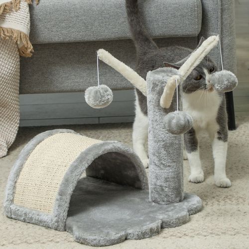 Lit Arbre à Chat 38x38x40 Cm Peluche Gris Clair, Plateforme En Forme De Patte Et Sisal Robuste