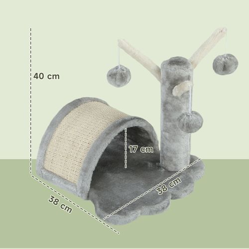 Lit Arbre à Chat 38x38x40 Cm Peluche Gris Clair, Plateforme En Forme De Patte Et Sisal Robuste