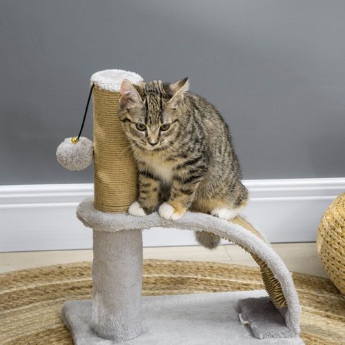 Pour Chat 34x24x43 Cm En Tissu Gris, Poteau Jute, Planche Grattoir Et Balle Suspendue