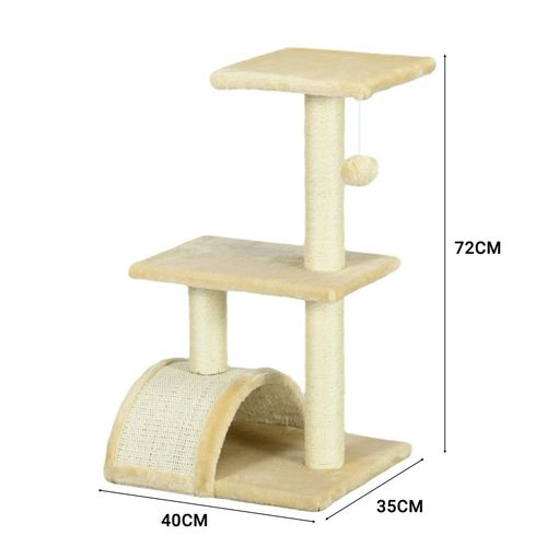 Arbre à Chat Multifonction 40x35x72 Cm Crème, Peluche 200 G/m², Sisal, Plateformes, Balle