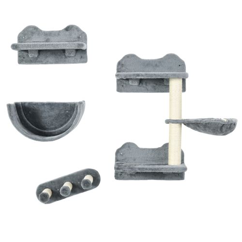 Mur D'escalade Mural 4 Pièces Pour Chat Gris, Griffoirs En Sisal Et Plateformes En Peluche