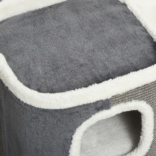 Arbre à Chat 3 Niveaux 40x40x74 Cm En Polyester Peluche Gris, Griffoirs Sisal, Sans Montage