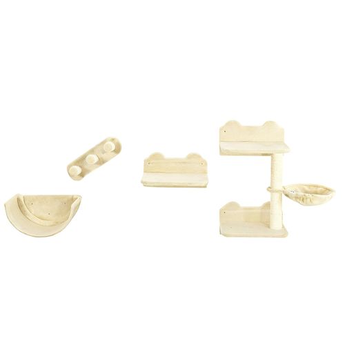 Mur D'escalade Mural Pour Chats 4 Pièces Beige, Plateformes Peluche, Poteaux Sisal Et Marche Gain