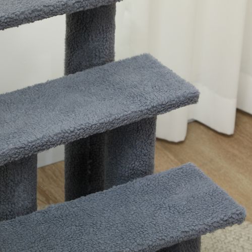 Marche D'escalier 4 Marches Pour Chats Et Petits Chiens 63,5x43x60 Cm Peluche Grise 10 Kg