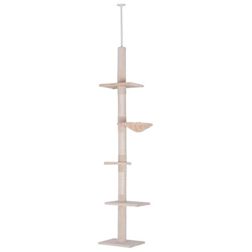 Arbre à Chat Hauteur 230–260 Cm Beige, 5 Niveaux En Peluche Avec Poteaux En Sisal