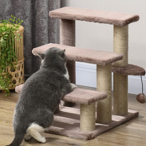 Marche-escabeau Pour Chat 45x40x48 Cm, Marches En Peluche Et Griffoir En Jute, Brun