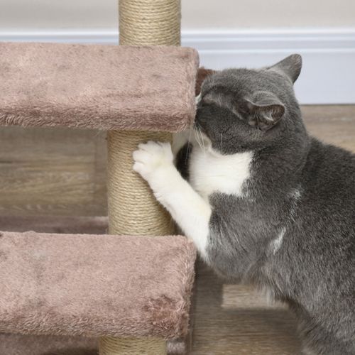 Marche-escabeau Pour Chat 45x40x48 Cm, Marches En Peluche Et Griffoir En Jute, Brun