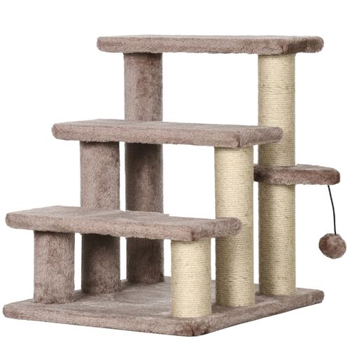 Marche-escabeau Pour Chat 45x40x48 Cm, Marches En Peluche Et Griffoir En Jute, Brun