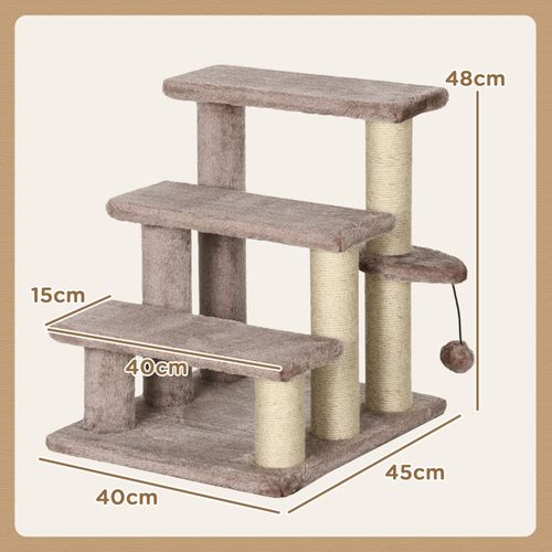 Marche-escabeau Pour Chat 45x40x48 Cm, Marches En Peluche Et Griffoir En Jute, Brun