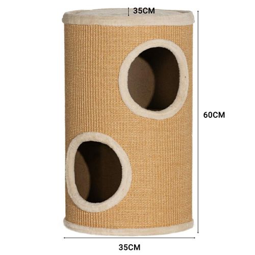 Arbre à Chat35 X 60h Cm Peluche Brun/beige, Double Espace, Prêt à L'emploi Et Griffoir Sisal