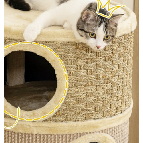 Lit Pour Chat 45x45x79 Cm En Polyester Khaki Et Marron, Tour à Griffer 3 Niveaux, Confortable