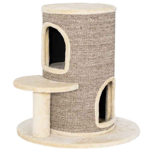 Lit - Tonneau Griffoir Pour Chat 60x60x61 Cm En Sisal Et Peluche Beige/marron, 2 Niveaux