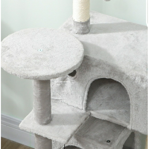Arbre à Chat Multifonction En Polyester Gris Clair Avec Plateformes, Hamac Et Poteaux En Sisal