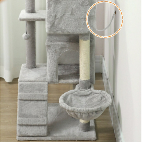 Arbre à Chat 160 Cm Gris Clair Avec Plateformes, Hamac, Grotte, Échelle Et Troncs En Sisal