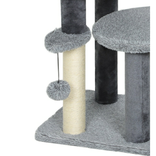 Lit-escaliers Pour Chat 2 En 1, Escalier Et Arbre à Chat Gris En Peluche, Avec Sisal