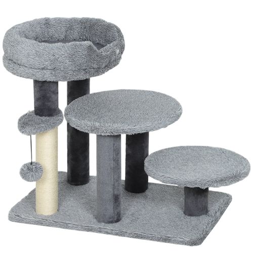 Lit-escaliers Pour Chat 2 En 1, Escalier Et Arbre à Chat Gris En Peluche, Avec Sisal