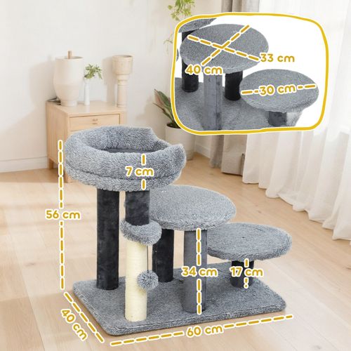 Lit-escaliers Pour Chat 2 En 1, Escalier Et Arbre à Chat Gris En Peluche, Avec Sisal