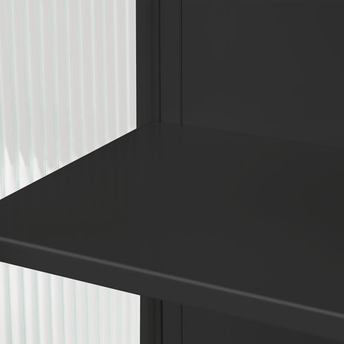 Meuble Mural 60x23x78 Cm En Verre Trempé Et Métal Noir — Portes Vitrées, Étagère Ouverte