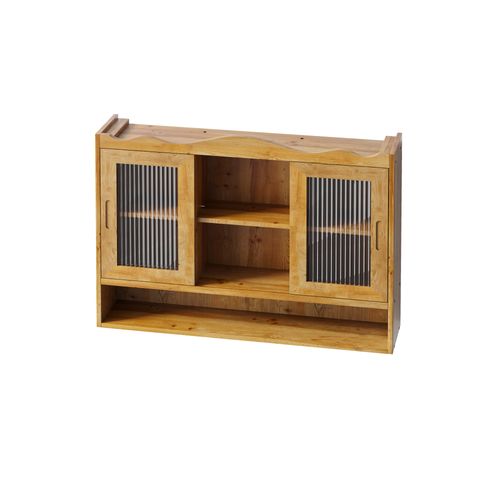 Armoire Murale 90x20x60 Cm Naturel Bois Et Verre, 2 Portes Coulissantes, 3 Étagères Réglables