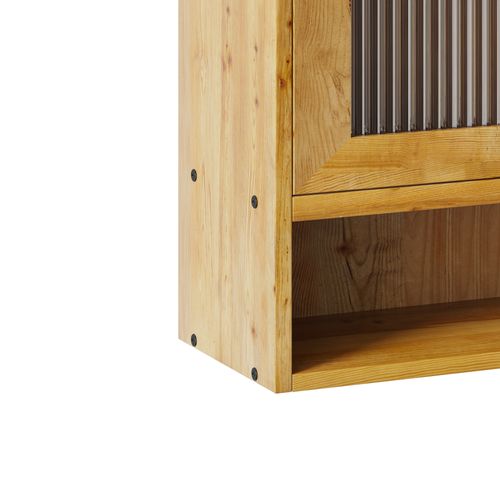 Armoire Murale 90x20x60 Cm Naturel Bois Et Verre, 2 Portes Coulissantes, 3 Étagères Réglables