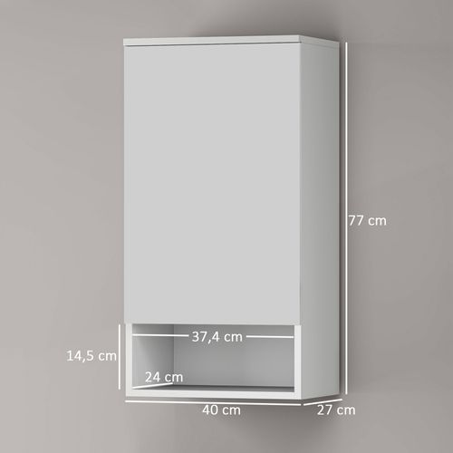 Armoire Murale Blanche 40 X 27 X 77 Cm, 3 Étagères Réglables Et Niche Ouverte, Design Sans Poignée