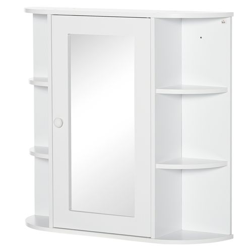 Armoire-miroir Pour Salle De Bains 66x17x63 Cm En Mdf Blanc, Étagères Latérales Et Poignée Argentée