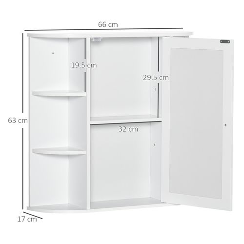 Armoire-miroir Pour Salle De Bains 66x17x63 Cm En Mdf Blanc, Étagères Latérales Et Poignée Argentée