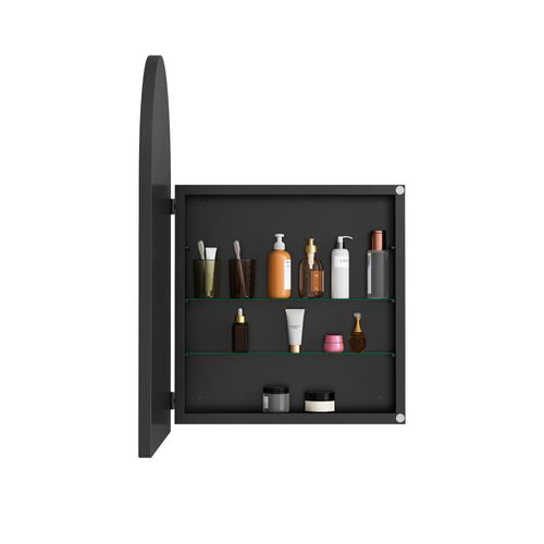 Armoire-miroir Encastrable Ou Murale En Métal Noir, Porte Miroir Et Verre Trempé, Rangement Pratique