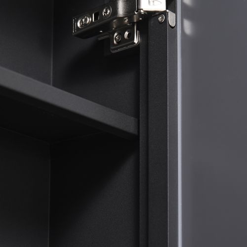 Armoire Miroir Murale 40x15x60 Cm En Acier Noir, 3 Étagères, Charnières à Fermeture Douce